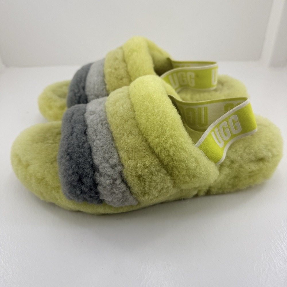UGG Fluff Yeah Slide Sulfur Multi Sheepskin Slippers Womens Size 8 1097169